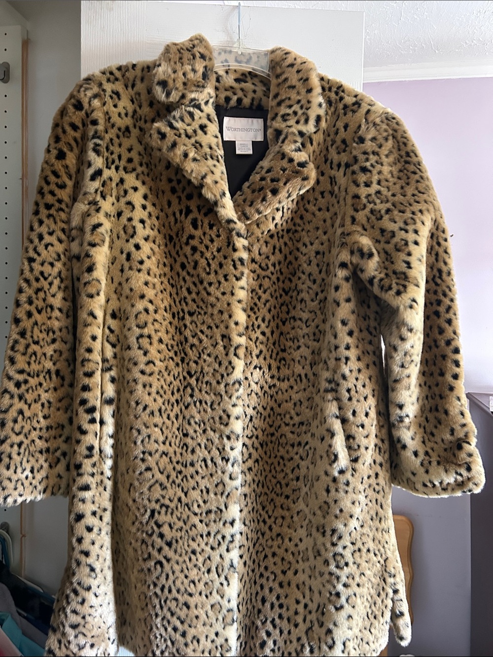Worthington Faux Leopard-Print Pea Coat in Tan and Black
